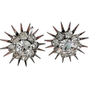 VTG 1950s Atomic Earrings Starburst Screwback Clear Rhinestone Mid Century
